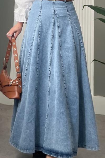 Ahu Denim Etek Açık Mavi