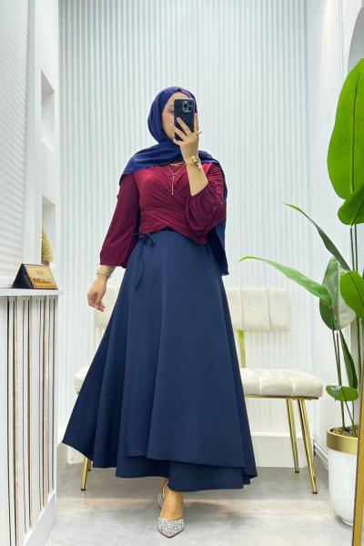 Bağcıklı Scuba Etek Lacivert