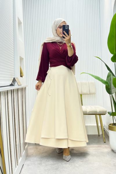 Bağcıklı Scuba Etek Bej