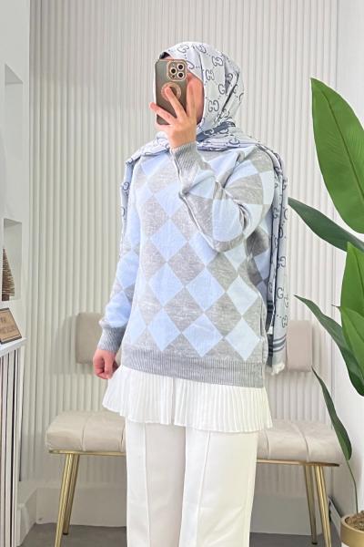 Baklava Desen Kazak Mavi