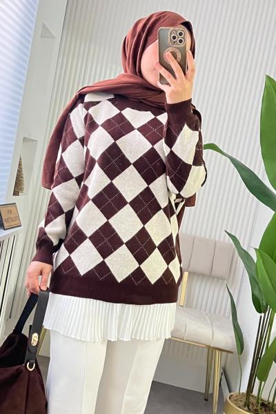 Baklava Desen Kazak Kahverengi