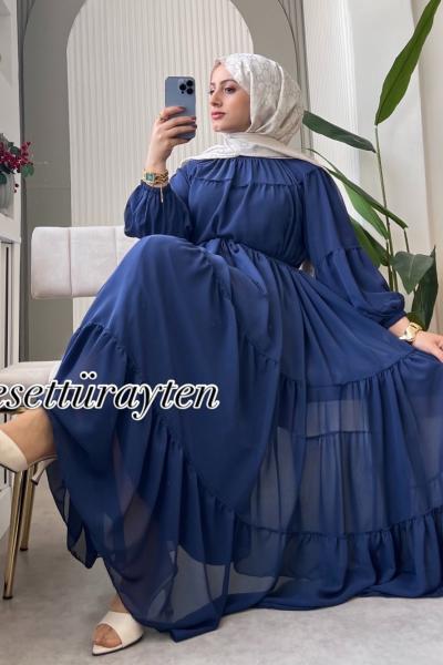 Beri Şifon Elbise Lacivert