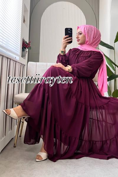 Beri Şifon Elbise Vişne