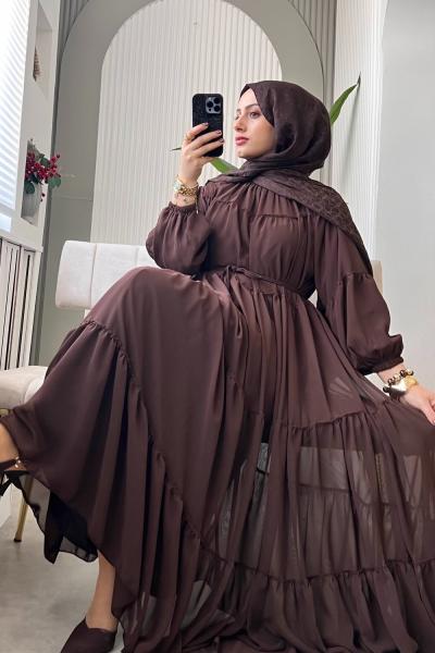 Beri Şifon Elbise Kahverengi