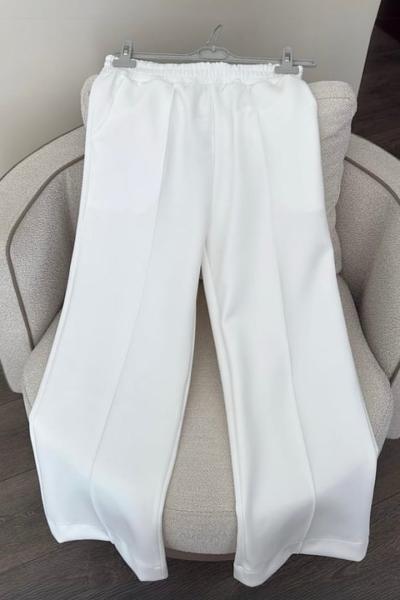 Bilek Boy Cimalı Pantolon Beyaz