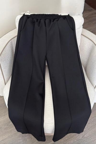 Bilek Boy Cimalı Pantolon Siyah