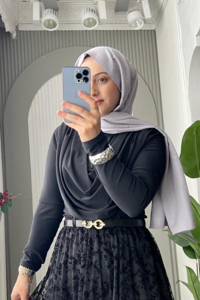 Degaje yaka bluz Siyah