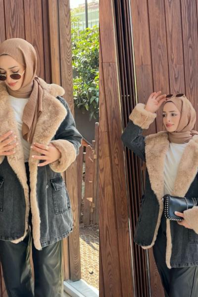 Denim  ital kürk Kaban FÜME KOT