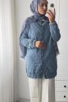 Denim Kapitone Kaban Açık Mavi