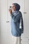 Denim Kapitone Kaban Açık Mavi