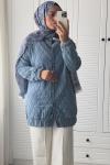 Denim Kapitone Kaban Açık Mavi