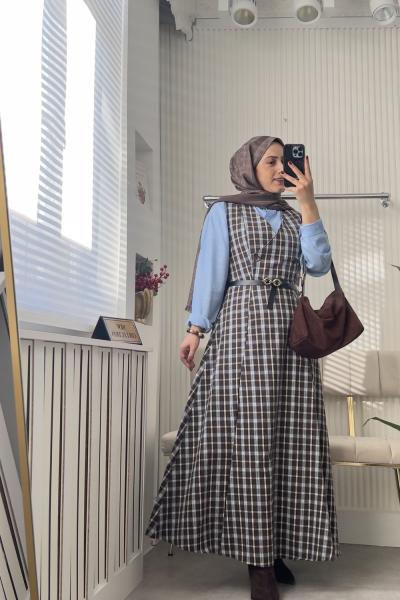 Ekose Jile Gömlek Hediyeli Kahverengi