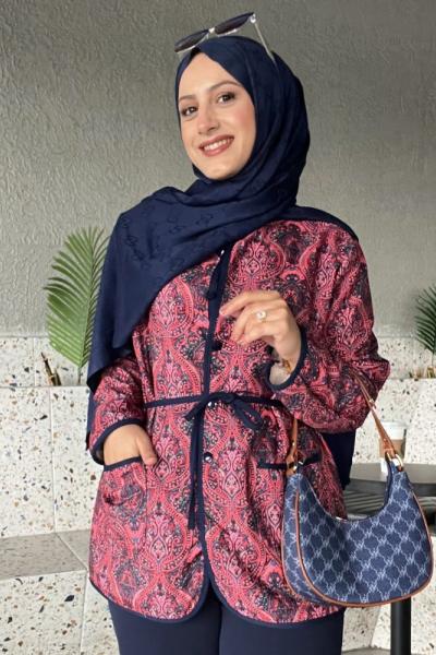 Etnik Desen ceket  Bordo