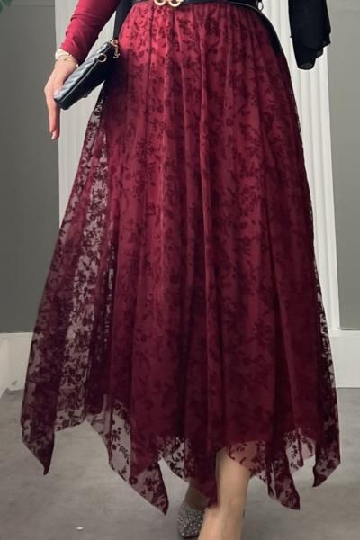 Floks Tül Etek Bordo