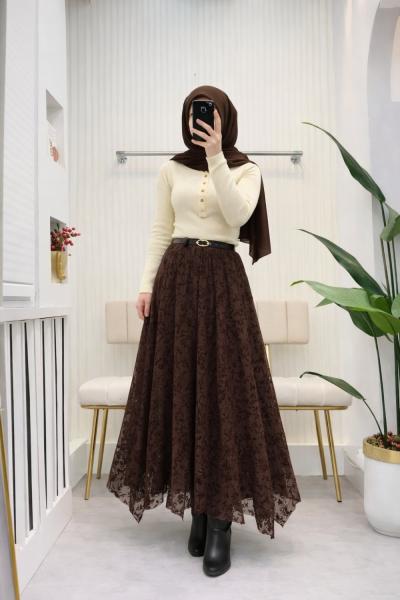 Fok Tül Etek Kahverengi