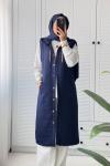 Kapitone Uzun Yelek Lacivert
