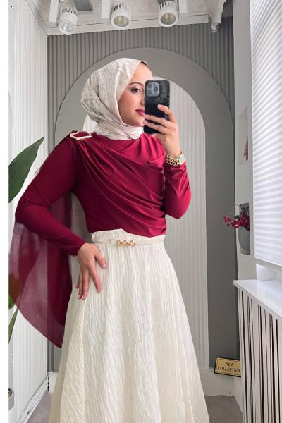 Kuğu Kombin Ekru Bordo