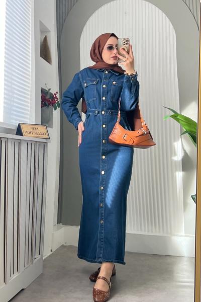 Liya Denim Elbise Lacivert