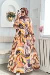 Pastel Elbise Bej Kahve