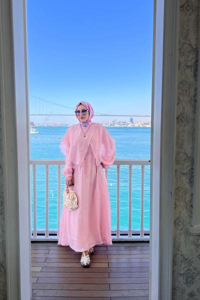 Pelerin Elbise Pembe