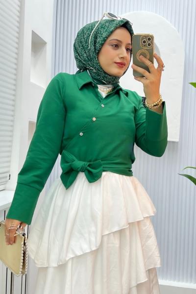 Pera Fiyonklu Gömlek Zümrüt