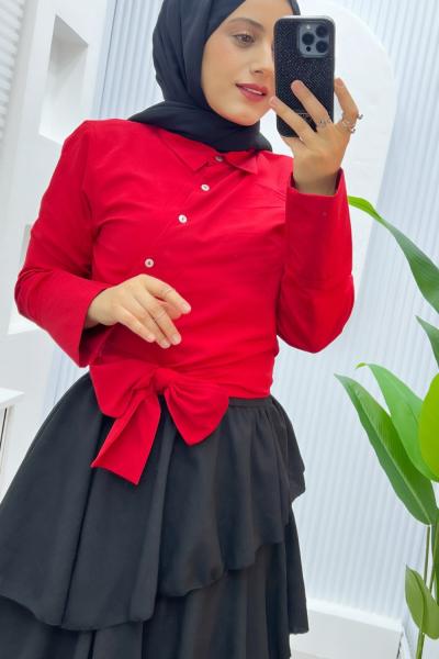Pera Fiyonklu Gömlek Kırmızı
