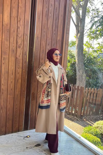 Premium Uzun Trenç  Camel