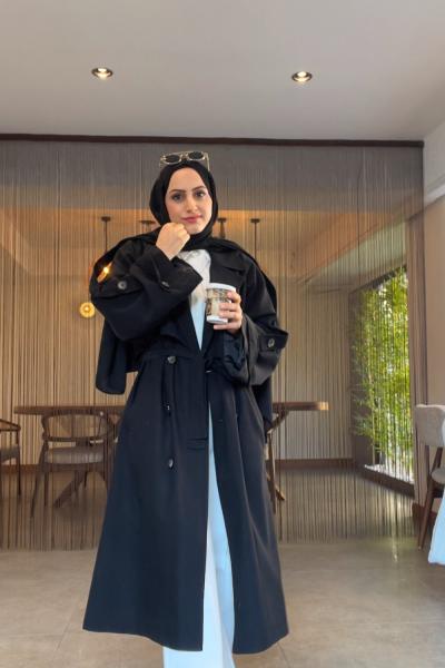 Premium Uzun Trenç  Siyah