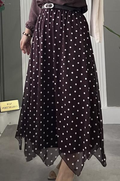 PUANTİYELİ ETEK Kahverengi