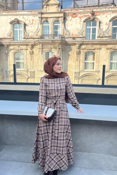 ROSE ELBİSE Ekose Kahve