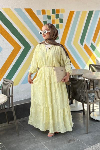 Saçaklı Elbise Sarı