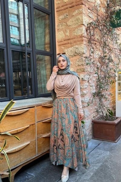 Şal Desen Takım Mint Yeşili