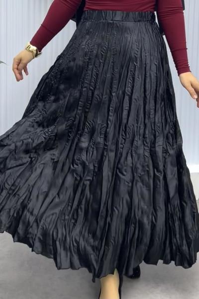 Saten Crush Etek Siyah