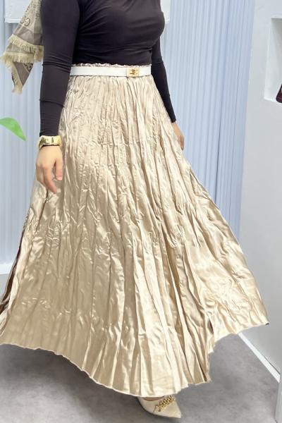 Saten Crush Etek Camel