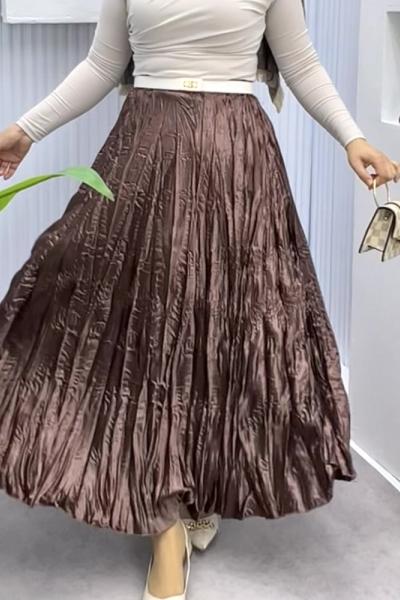 Saten Crush Etek Kahverengi