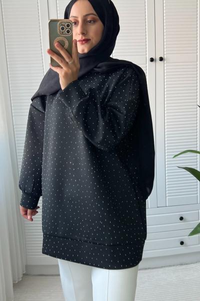 Scuba Taşlı Tunik Siyah