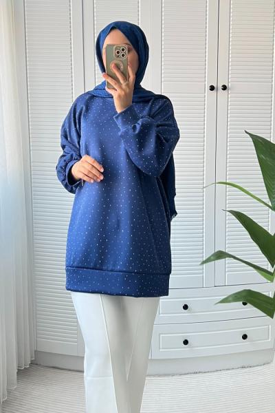Scuba Taşlı Tunik indıgo