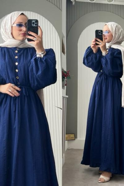 Soli Gold Düğmeli elbise  Lacivert