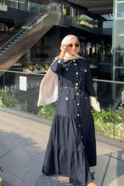 Vintage Kot Elbise Lacivert