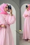 Soli Gold Düğmeli elbise  Pembe