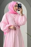Soli Gold Düğmeli elbise  Pembe