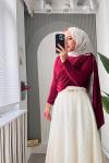 Kuğu Kombin Ekru Bordo