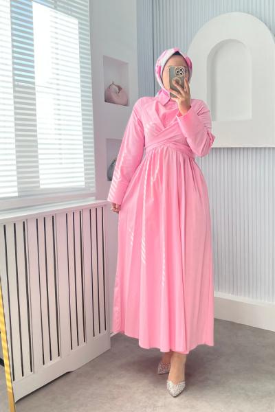 Gamze Elbise Bağlamalı Pembe